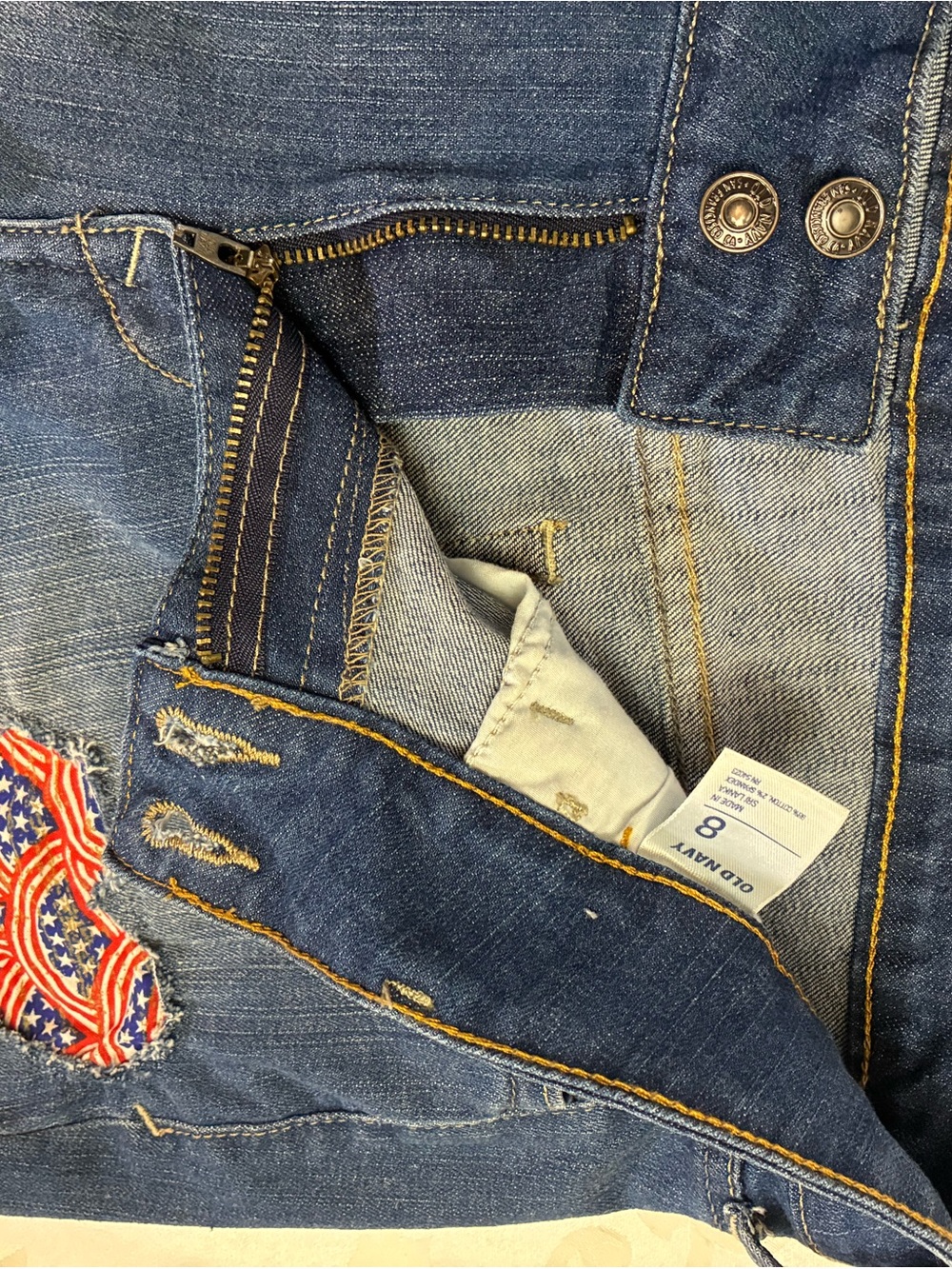 Women’s Old Navy Distressed Jean Cutoff Shorts with Patriotic Patches, W32 - Picture 14 of 16